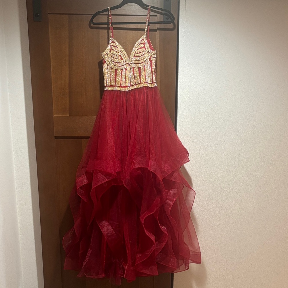 Elegant Red and Gold Gown